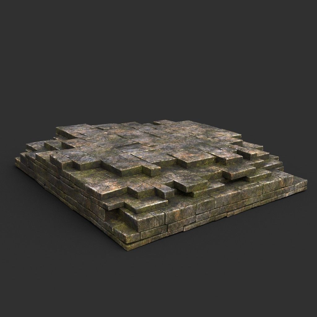 Low poly Dry Mossy Ruin Construction Pack 200210 Low-poly 3D model_46