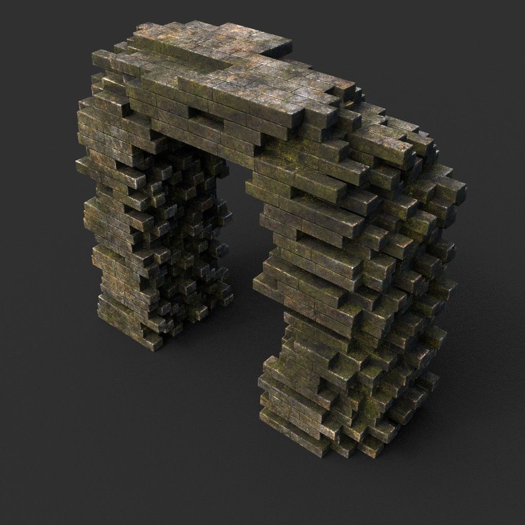 Low poly Dry Mossy Ruin Construction Pack 200210 Low-poly 3D model_52