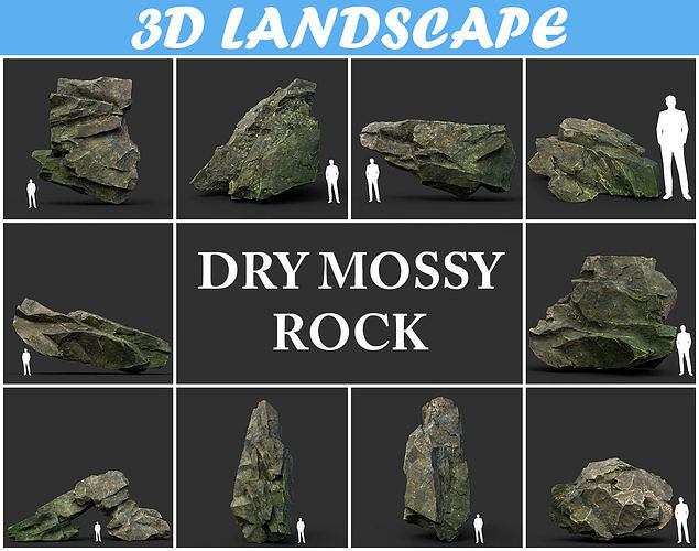 Low poly Dry Mossy Rock Formation Pack 200209 Low-poly 3D model