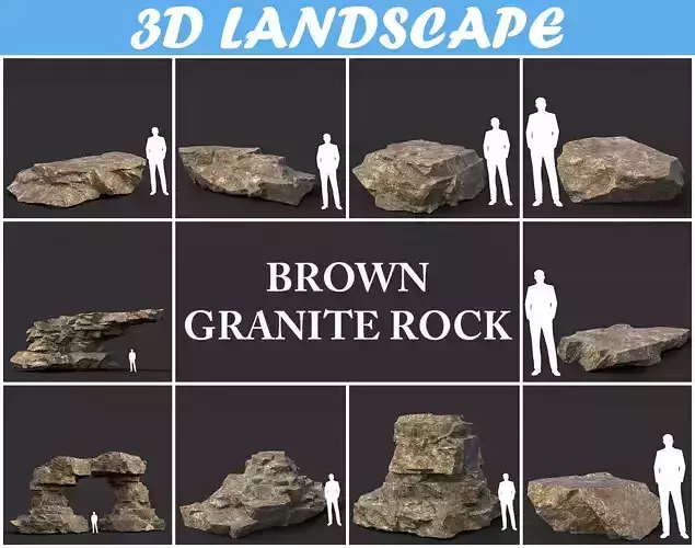 Low poly Brown Granite Rock Pack 200104