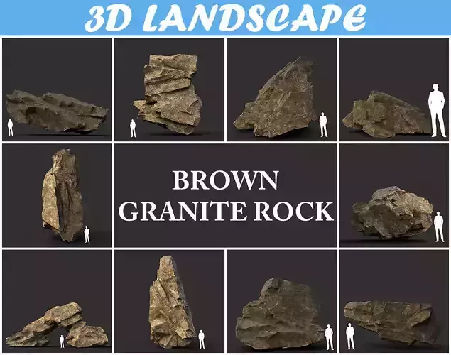 Low poly Brown Granite Rock Formation Pack 200208