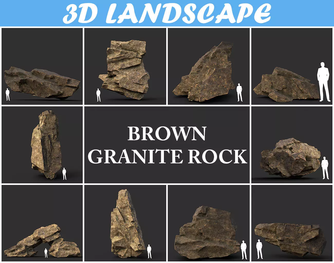 Low poly Brown Granite Rock Formation Pack 200208 Low-poly 3D model_0