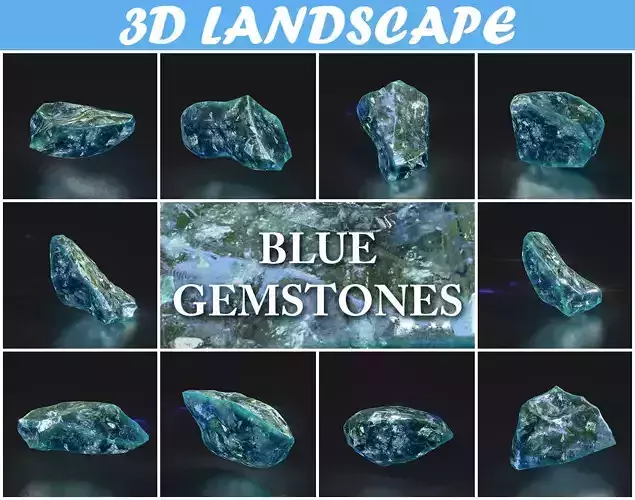 Low poly Blue Gemstone Pack 200115 Low-poly 3D model
