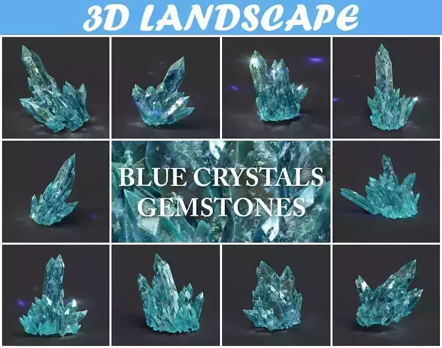 Low poly Blue Crystal Gemstone Pack 200114 Low-poly 3D model
