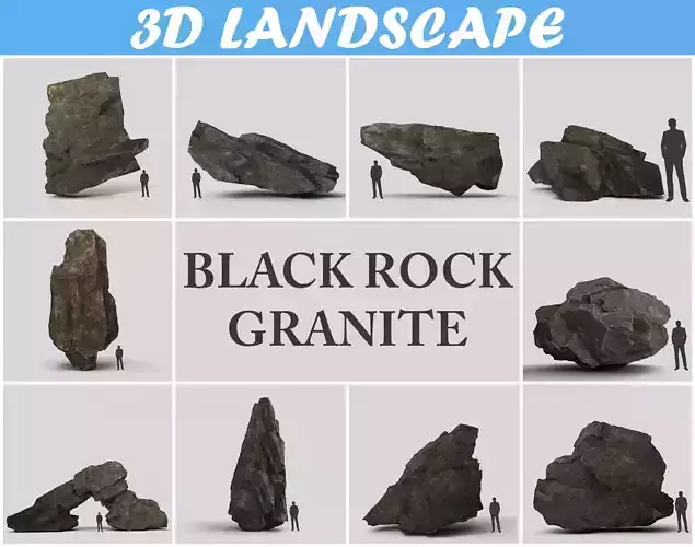 Low poly Black Granite Rock Formation Pack 200208