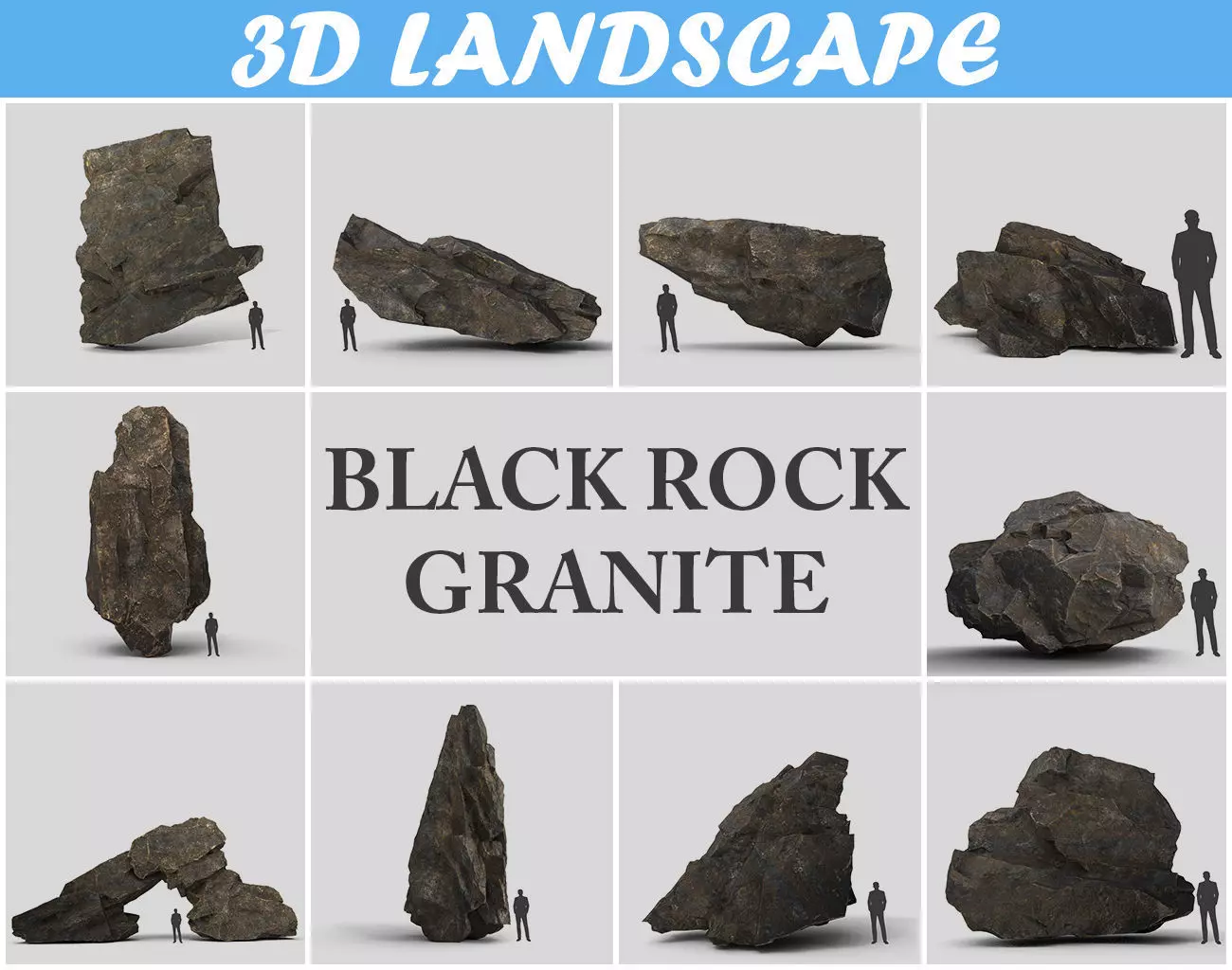 Low poly Black Granite Rock Formation Pack 200208 Low-poly 3D model_0
