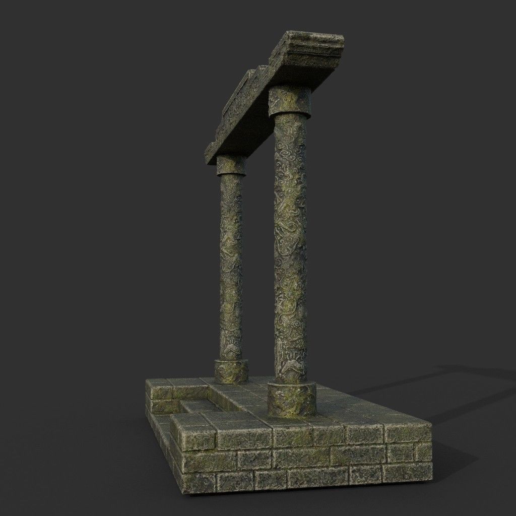 Low poly Ancient Dragon Temple Element Pack - Mossy Low-poly 3D model_72