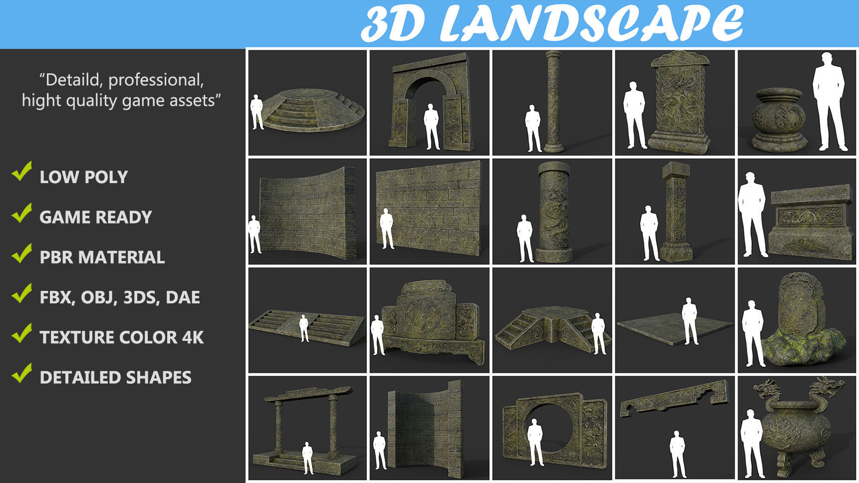 Low poly Ancient Dragon Temple Element Pack - Mossy Low-poly 3D model_1