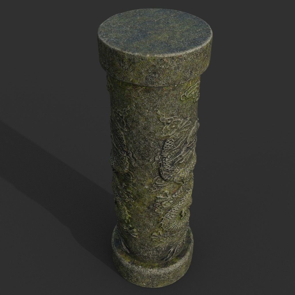 Low poly Ancient Dragon Temple Element Pack - Mossy Low-poly 3D model_12