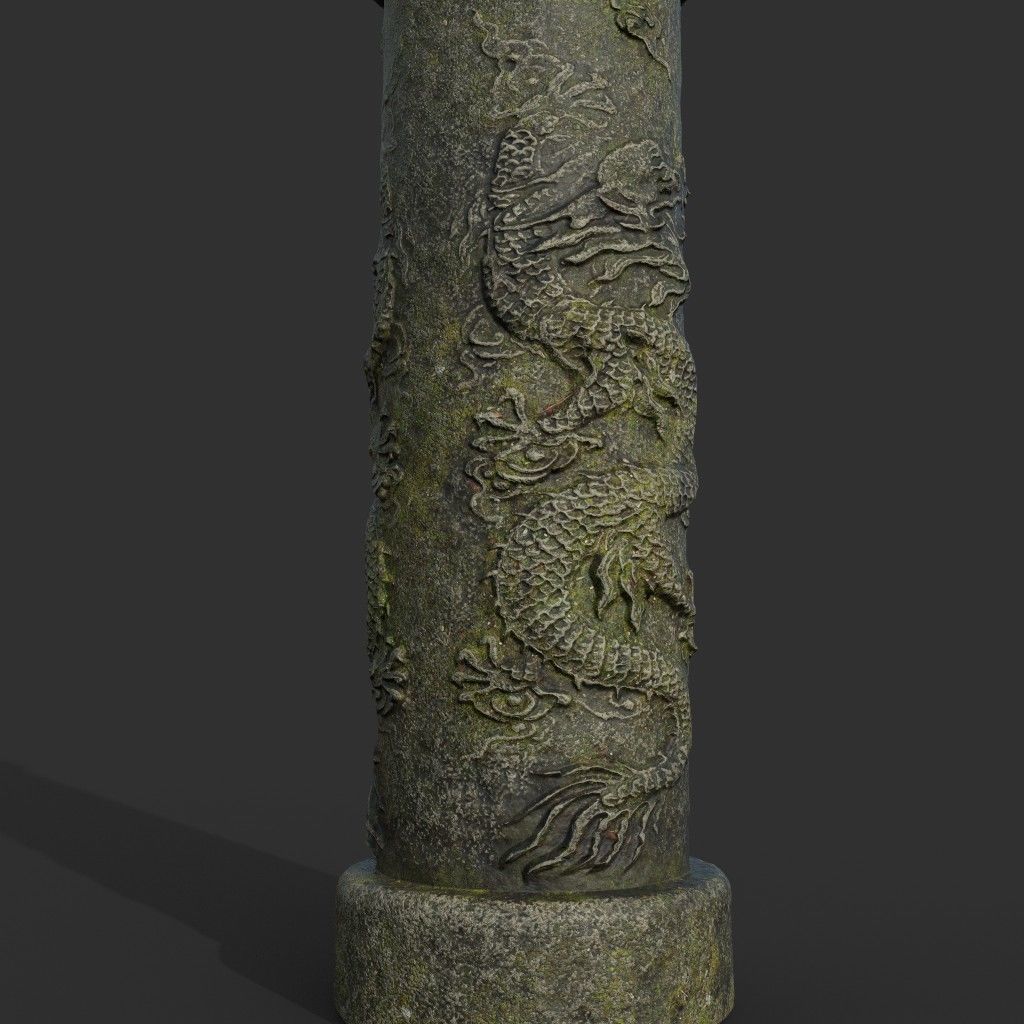 Low poly Ancient Dragon Temple Element Pack - Mossy Low-poly 3D model_11