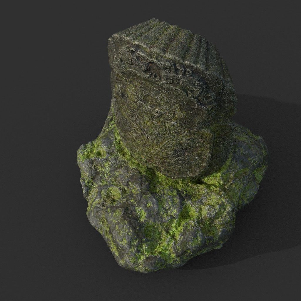 Low poly Ancient Dragon Temple Element Pack - Mossy Low-poly 3D model_75