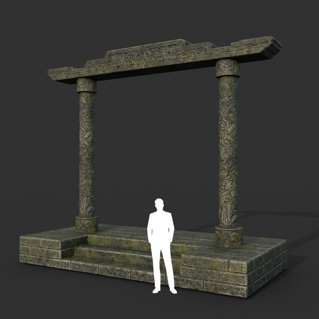 Low poly Ancient Dragon Temple Element Pack - Mossy Low-poly 3D model_70