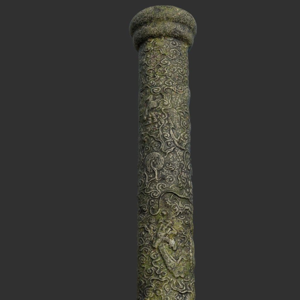Low poly Ancient Dragon Temple Element Pack - Mossy Low-poly 3D model_4