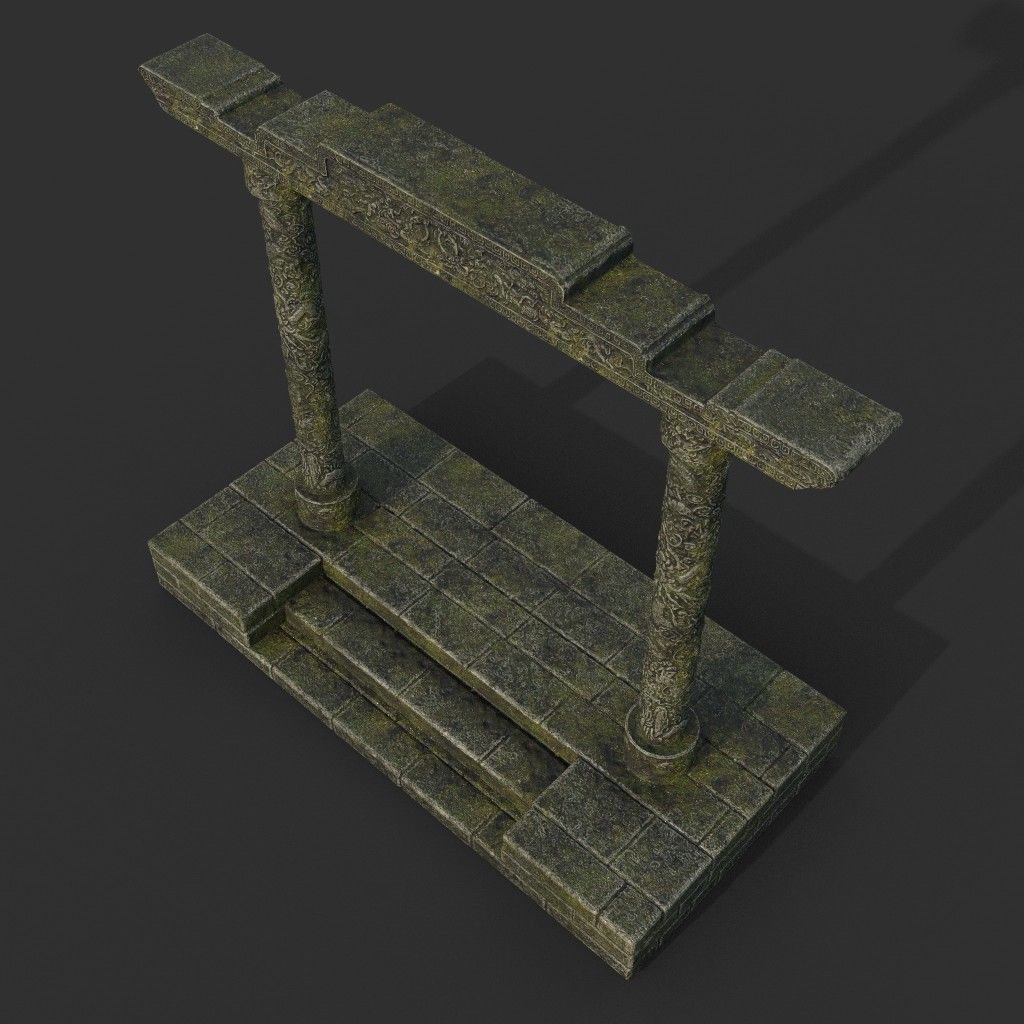 Low poly Ancient Dragon Temple Element Pack - Mossy Low-poly 3D model_71