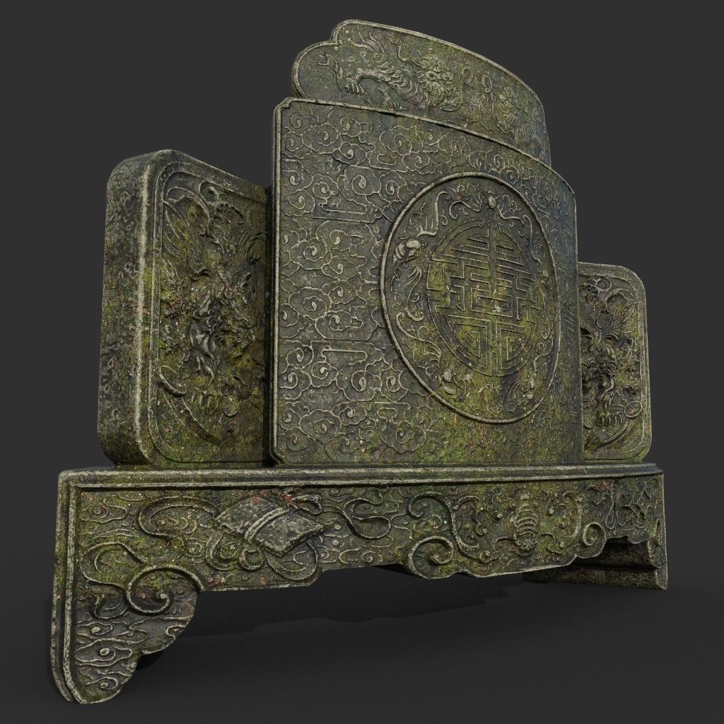 Low poly Ancient Dragon Temple Element Pack - Mossy Low-poly 3D model_8