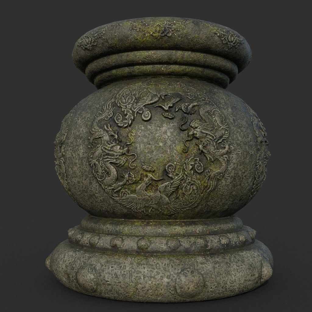 Low poly Ancient Dragon Temple Element Pack - Mossy Low-poly 3D model_28