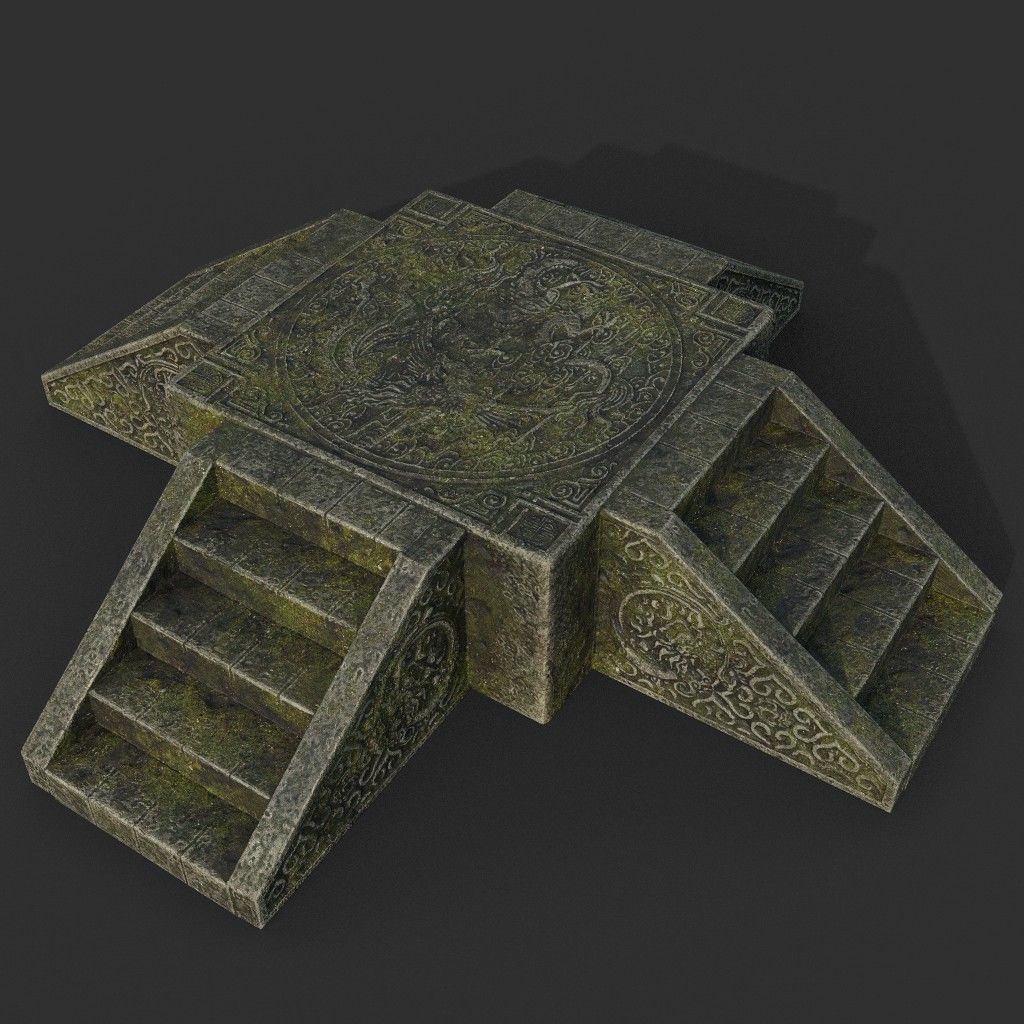 Low poly Ancient Dragon Temple Element Pack - Mossy Low-poly 3D model_43