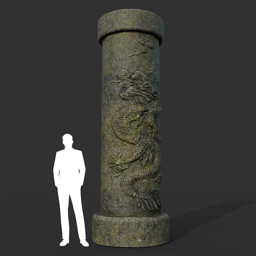 Low poly Ancient Dragon Temple Element Pack - Mossy Low-poly 3D model_10