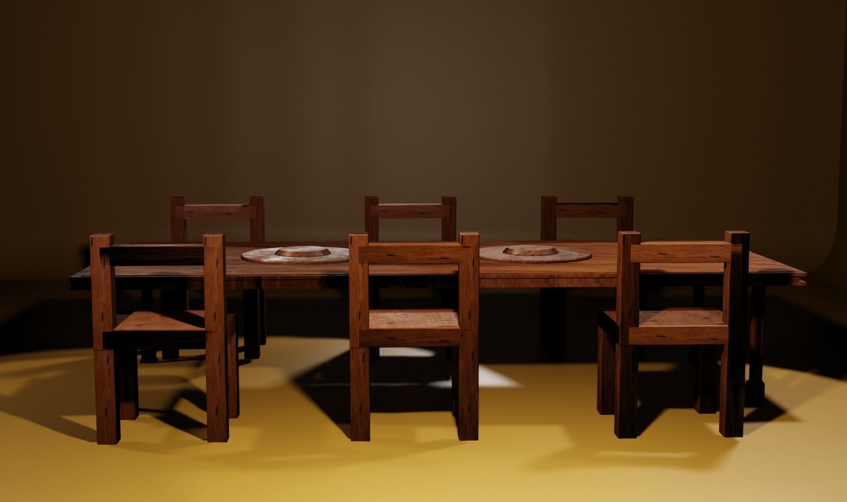 Wood Table and Char Low-poly 3D model_1