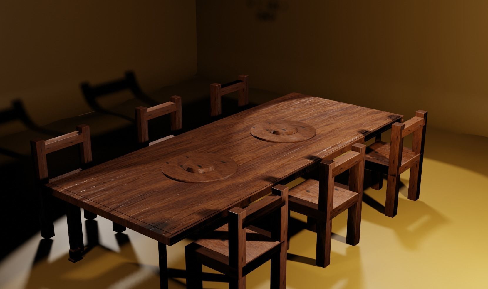 Wood Table and Char Low-poly 3D model_2