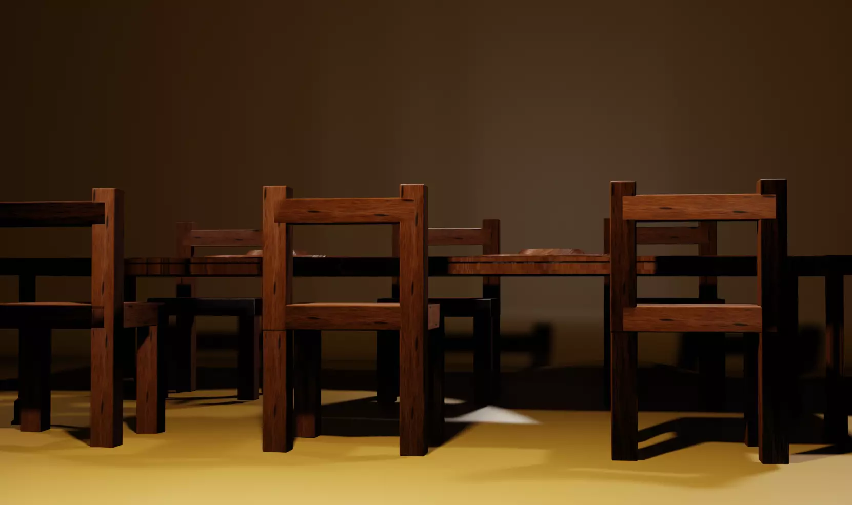 Wood Table and Char Low-poly 3D model_0