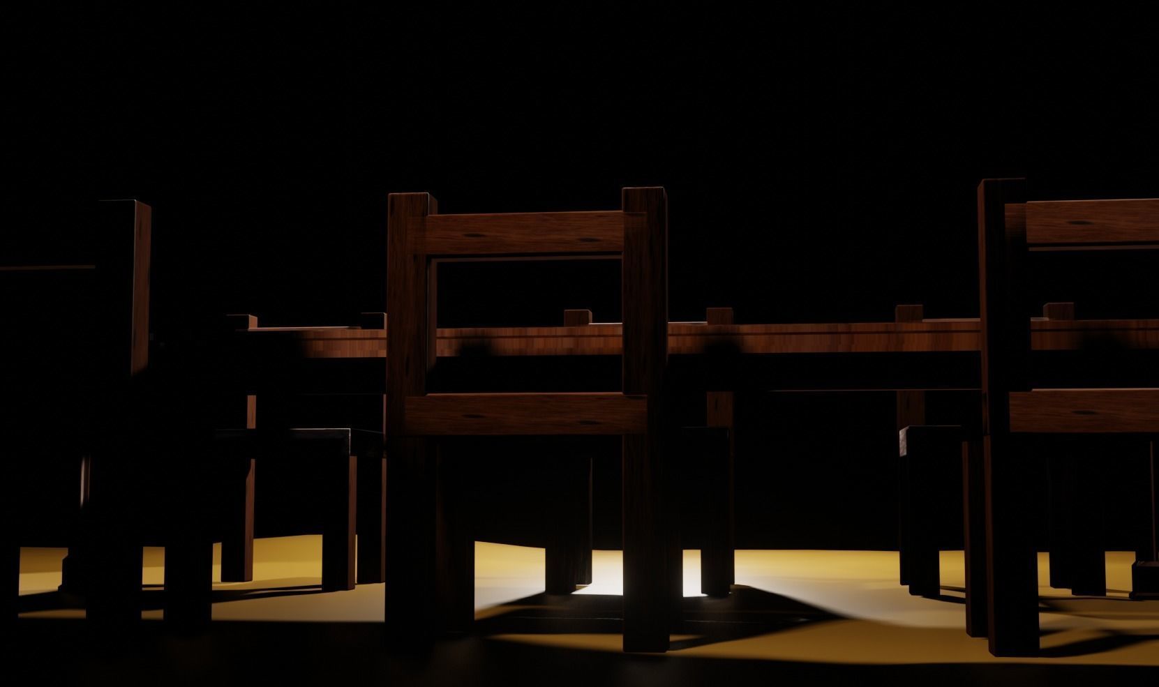 Wood Table and Char Low-poly 3D model_3