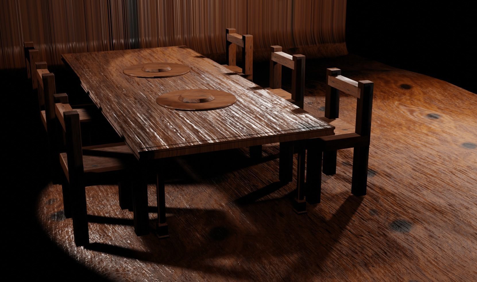 Wood Table and Char Low-poly 3D model_4