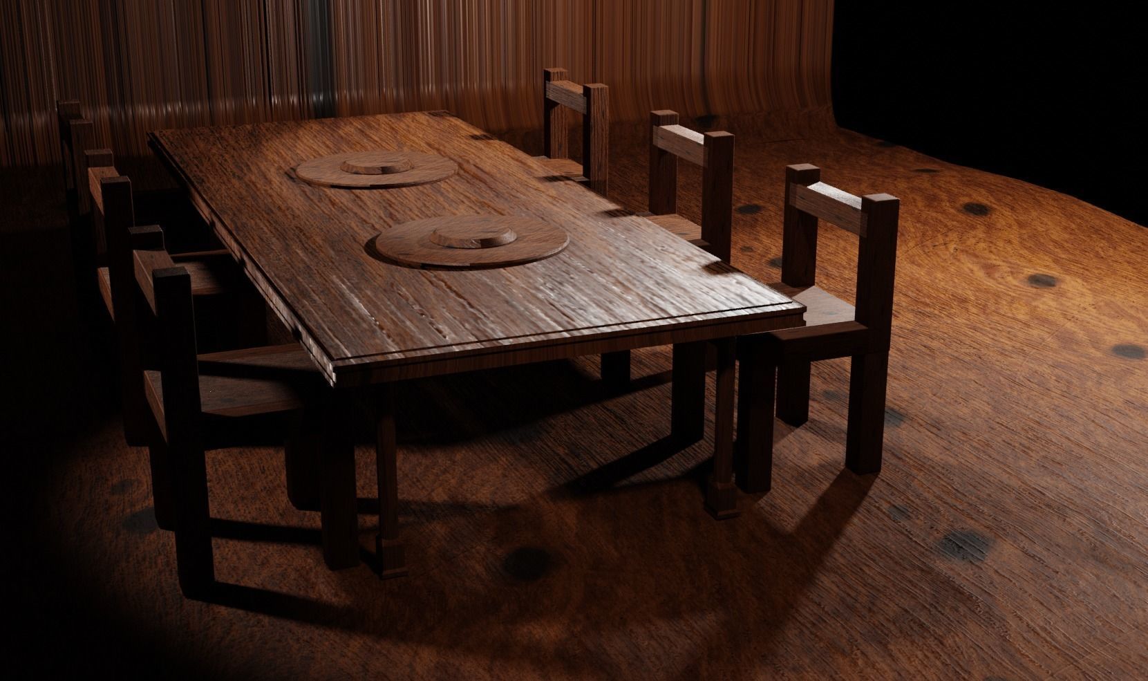 Wood Table and Char Low-poly 3D model_5