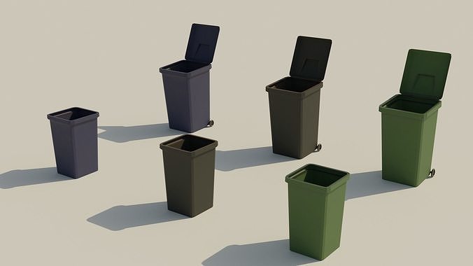 Garbage Box - Lowpoly Trash Can with Wheels Low-poly 3D model