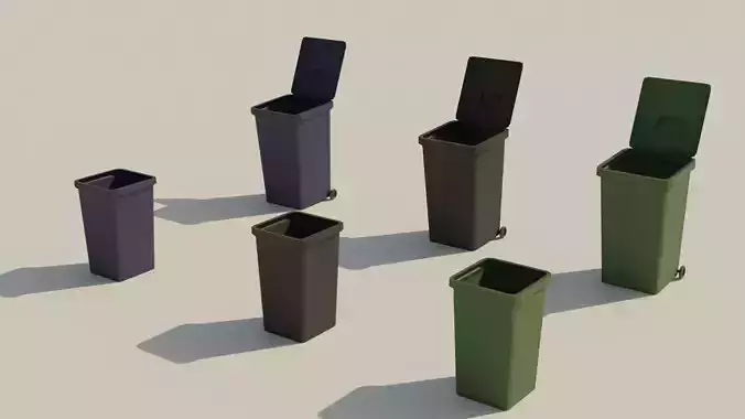 Garbage Box - Lowpoly Trash Can with Wheels Low-poly 3D model