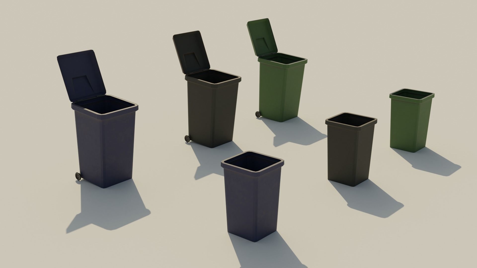 Garbage Box - Lowpoly Trash Can with Wheels Low-poly 3D model_4