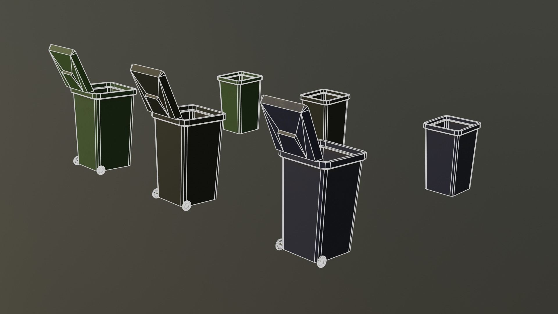 Garbage Box - Lowpoly Trash Can with Wheels Low-poly 3D model_6