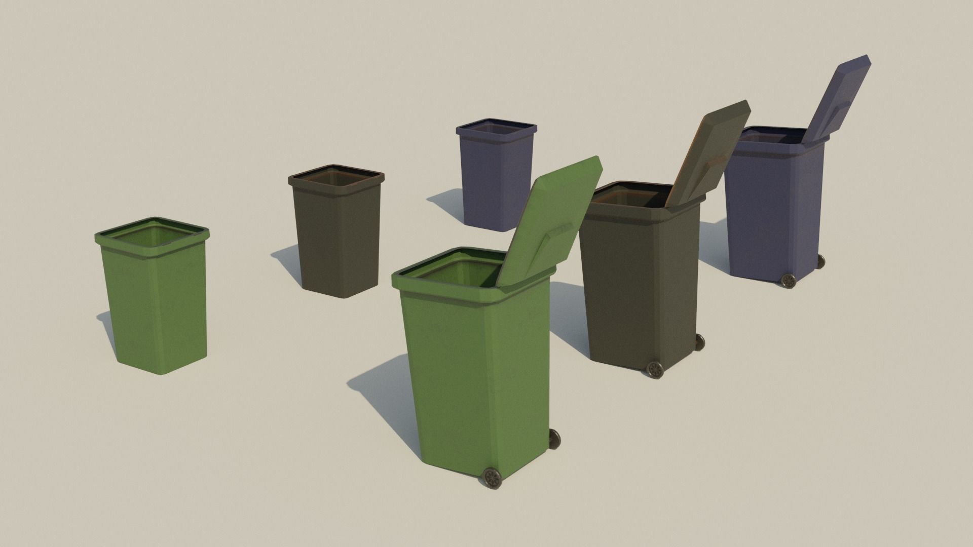 Garbage Box - Lowpoly Trash Can with Wheels Low-poly 3D model_1