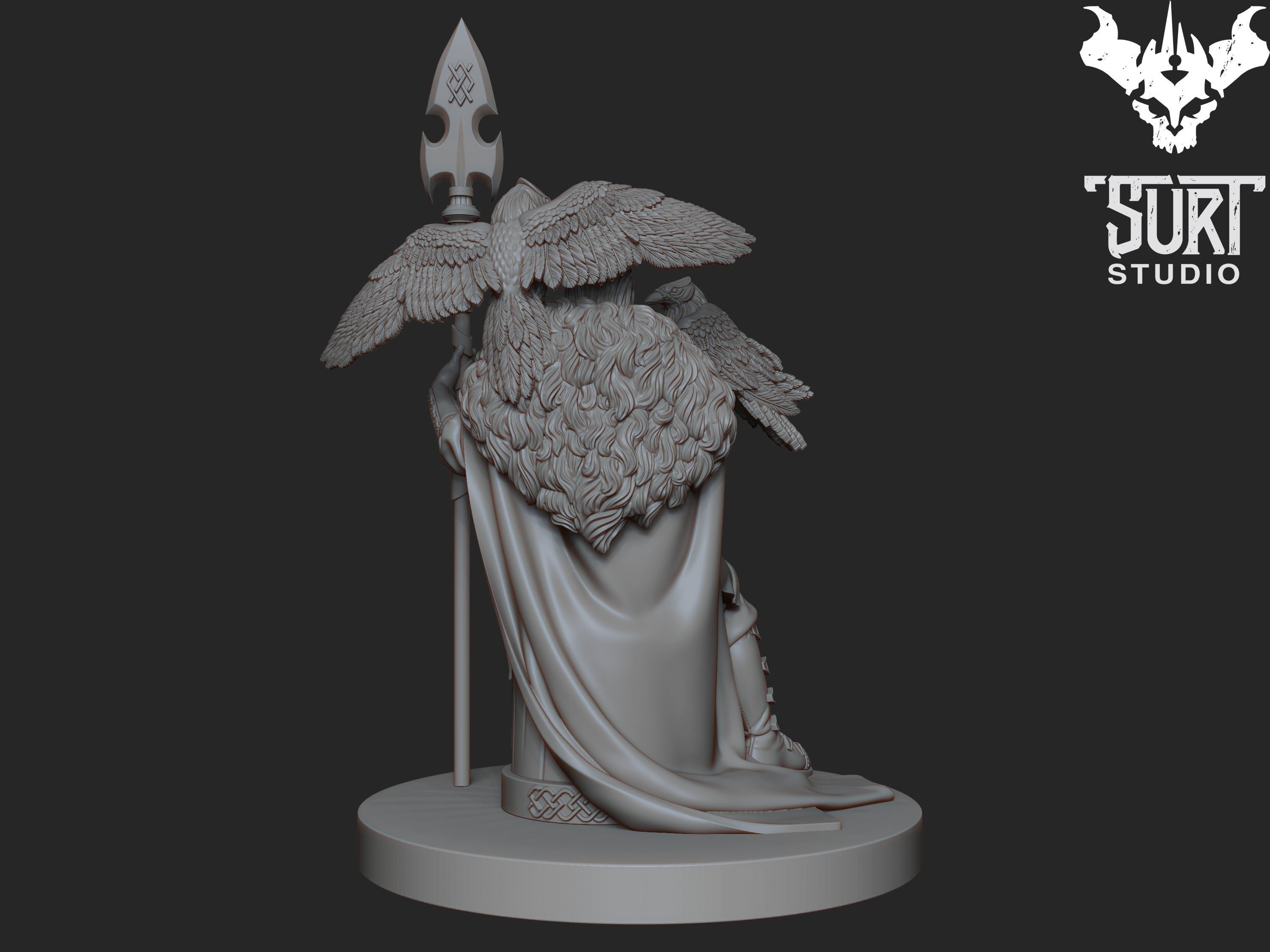 Odin with Huminn and Muninn 3D print model_1