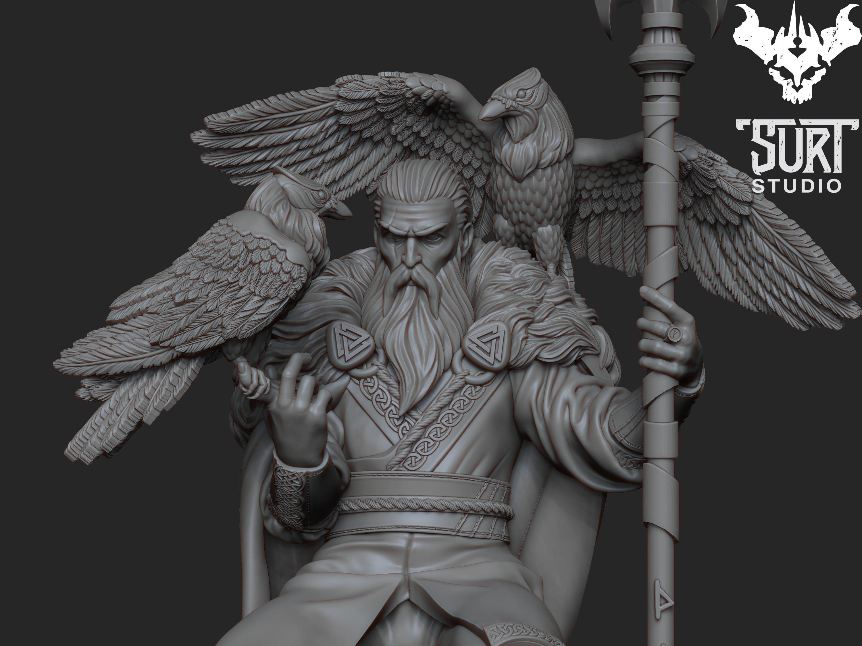Odin with Huminn and Muninn 3D print model_3