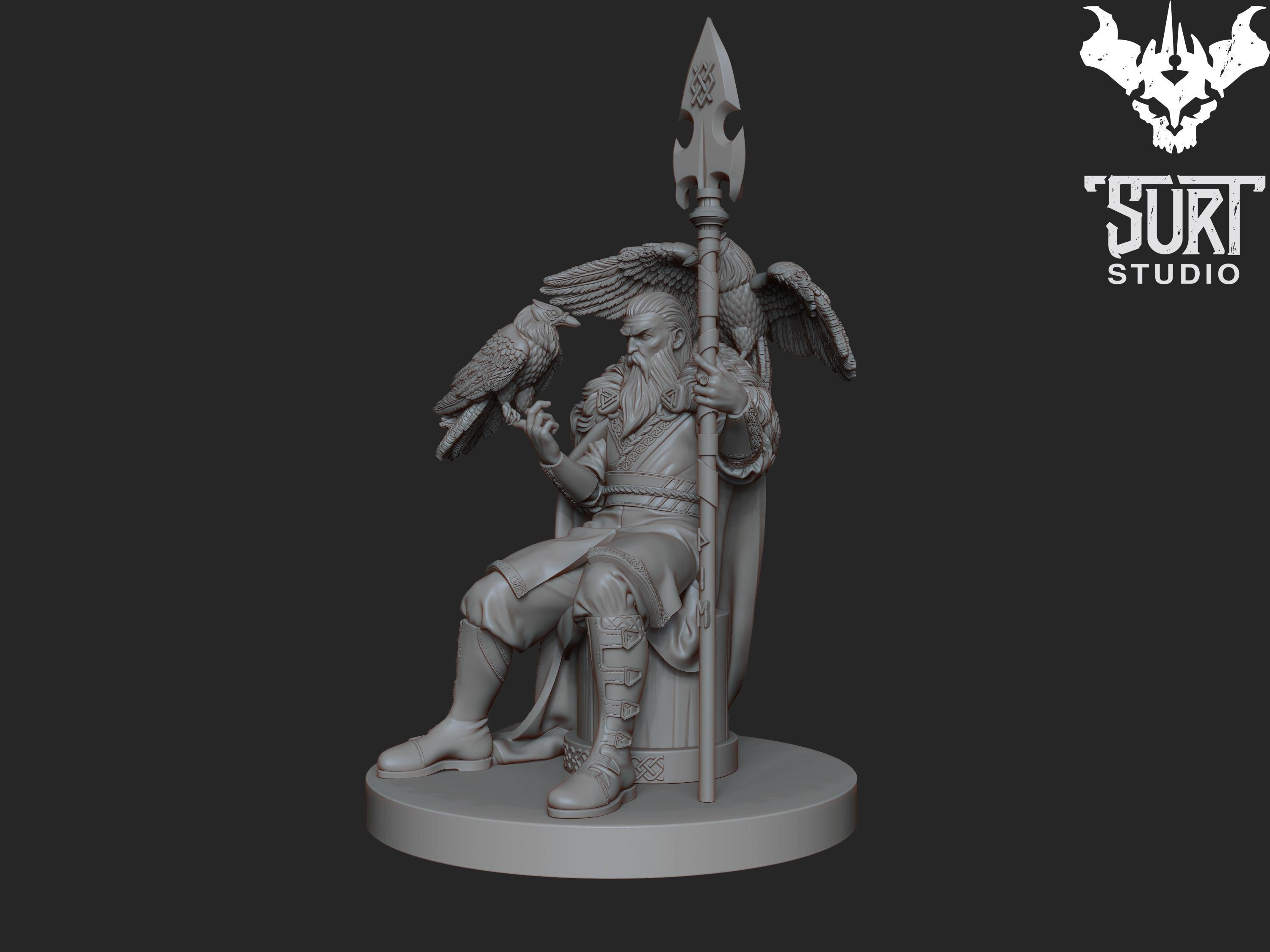 Odin with Huminn and Muninn 3D print model_4