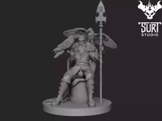 Odin with Huminn and Muninn 3D print model