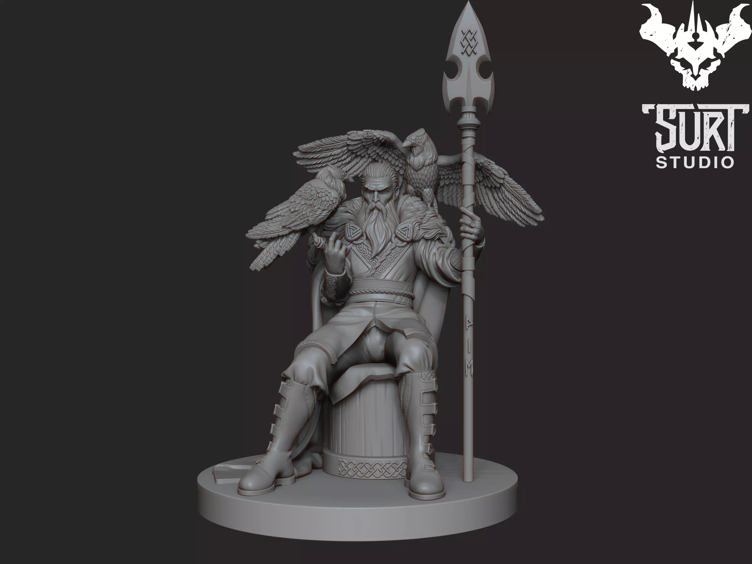 Odin with Huminn and Muninn 3D print model_0