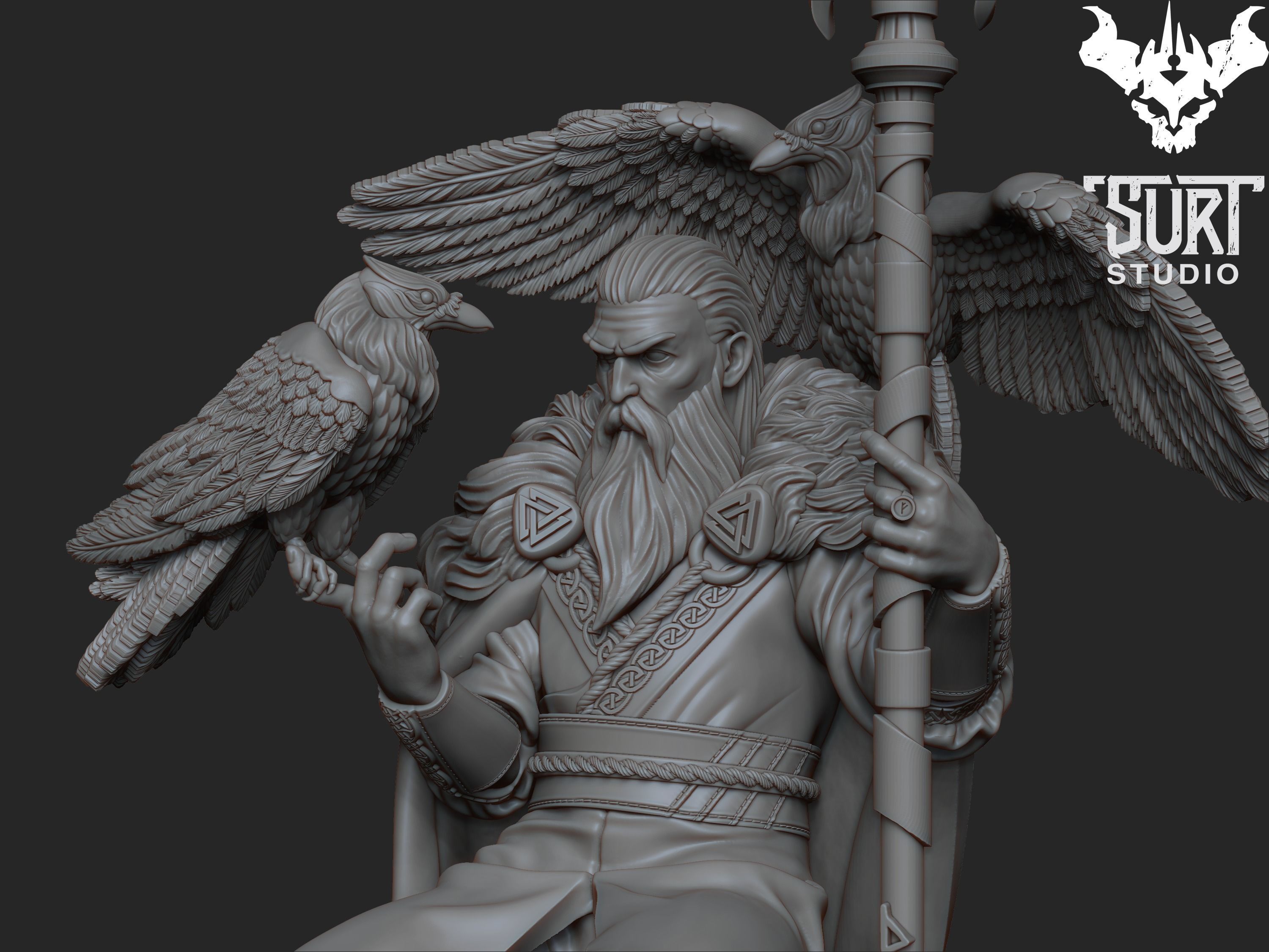 Odin with Huminn and Muninn 3D print model_2