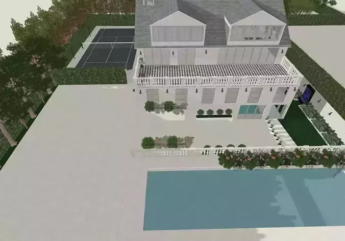 Mansion house with pool and tennis court