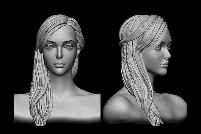 hair 7 woman with braided 3D print model