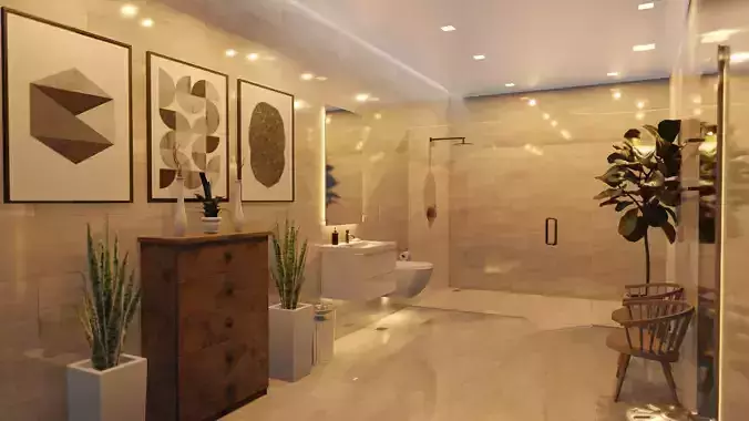 Toilet and Bath 3d Interior Rendering