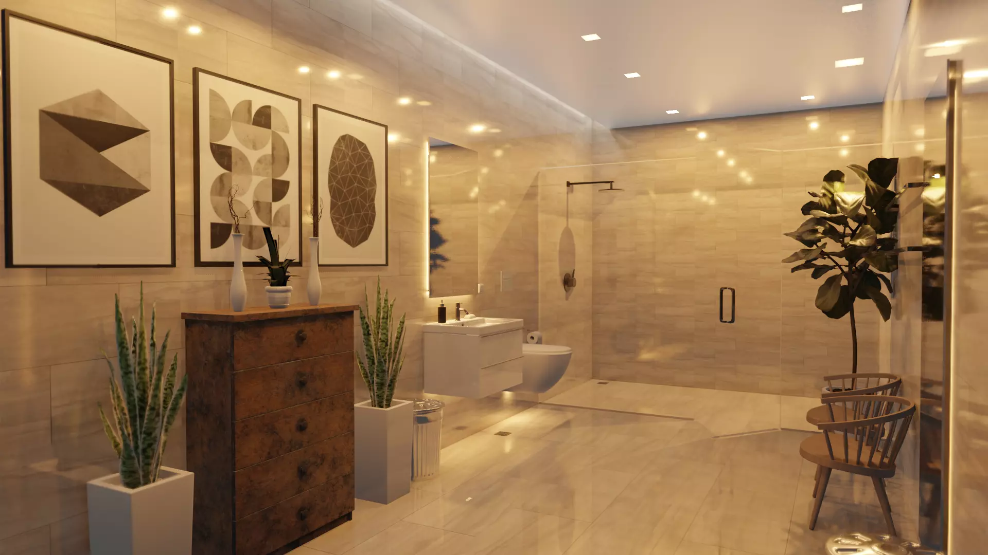 Toilet and Bath 3d Interior Rendering 3D model_0
