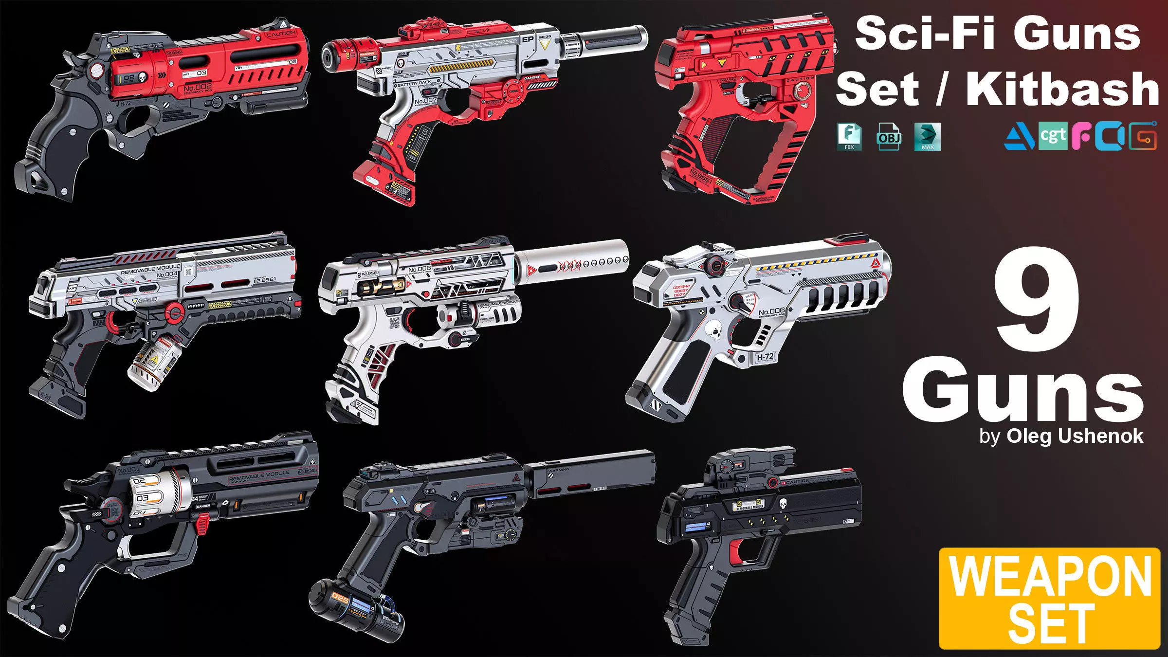 Sci-Fi Guns Set Kitbash 3D model