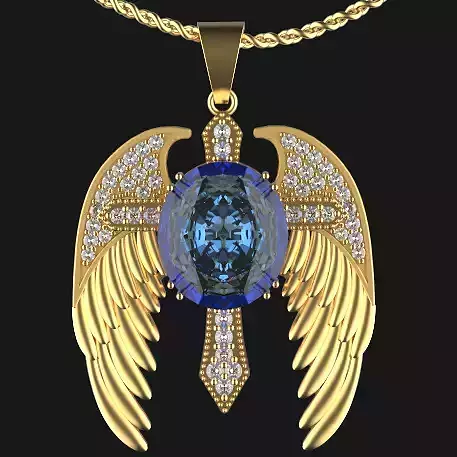 Cross and feather pendant Silver Gold  Print