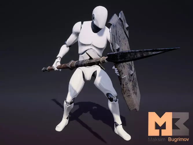 Spear And Shield Animations UE4 3D model_0