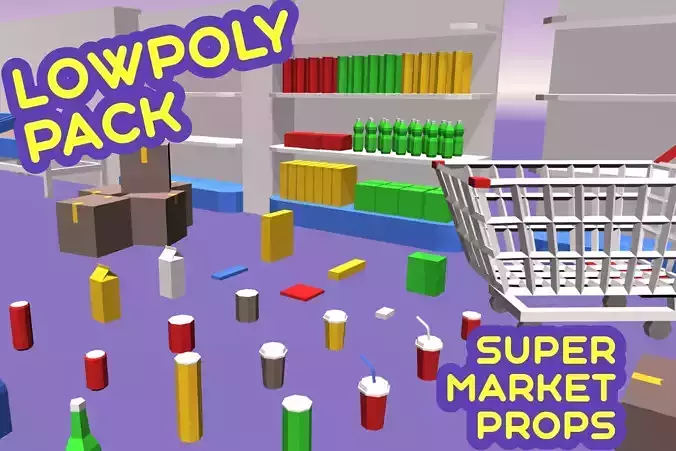 Stylized lowpoly supermarket props