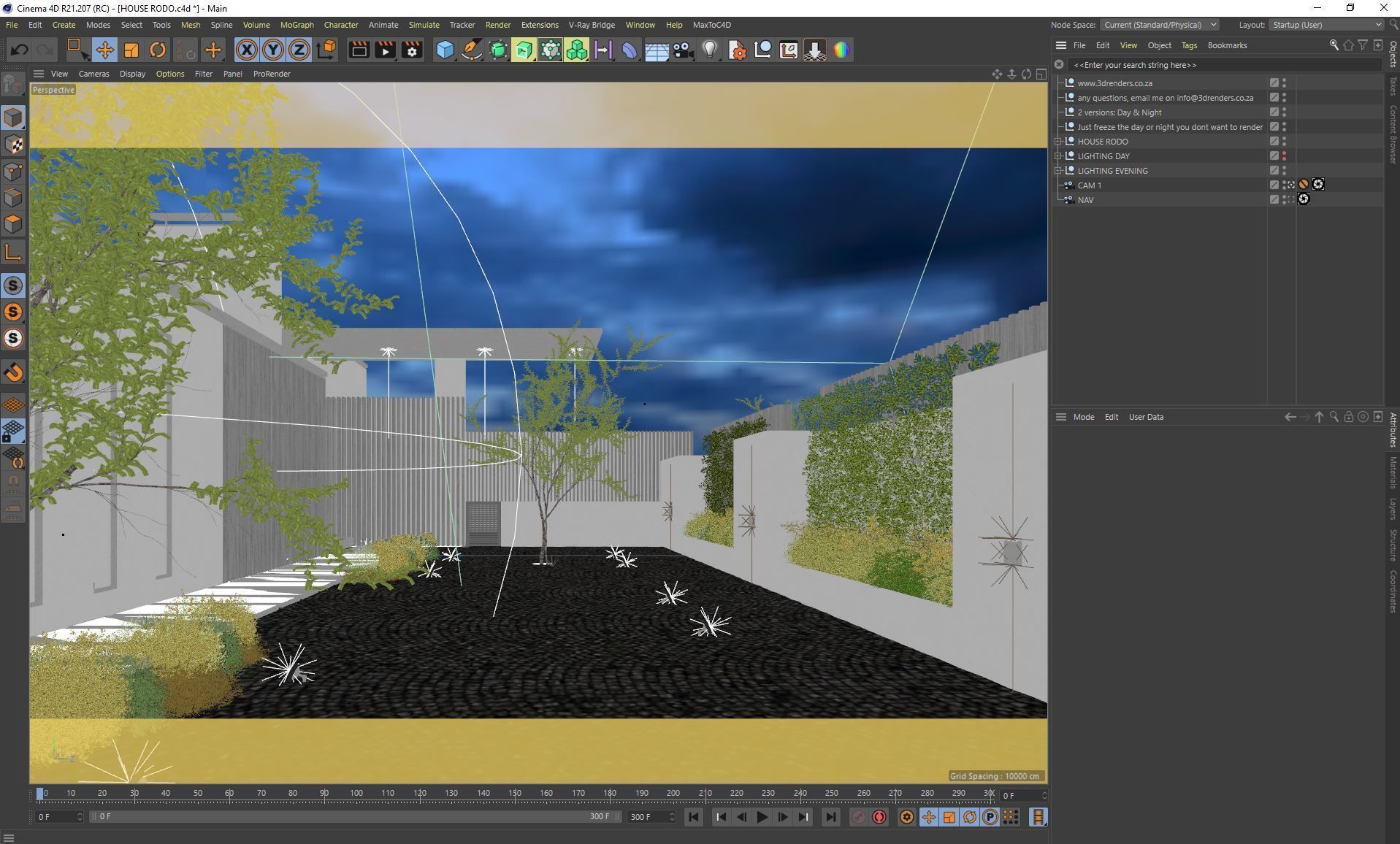 VRay - C4D Scene Files - Home exterior courtyard 3D model_3