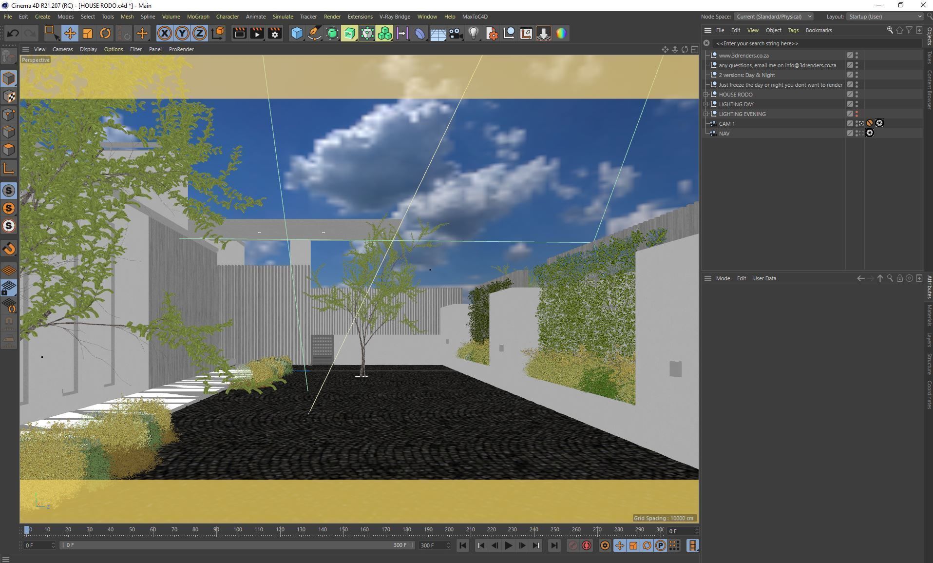 VRay - C4D Scene Files - Home exterior courtyard 3D model_4
