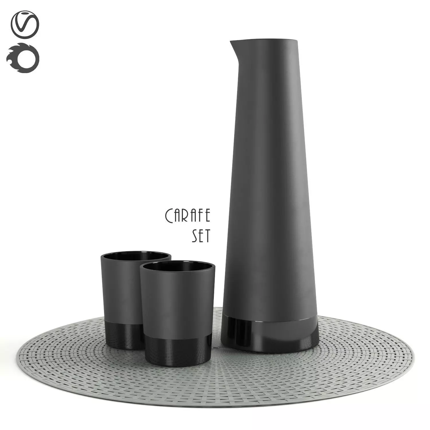 Carafe set cup on table 3D model_0